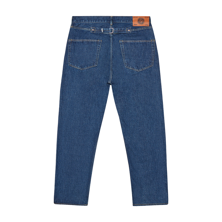 ENZYME WASH DENIM JEANS W/ ORANGE CHAINSTITCH EMBROIDERY