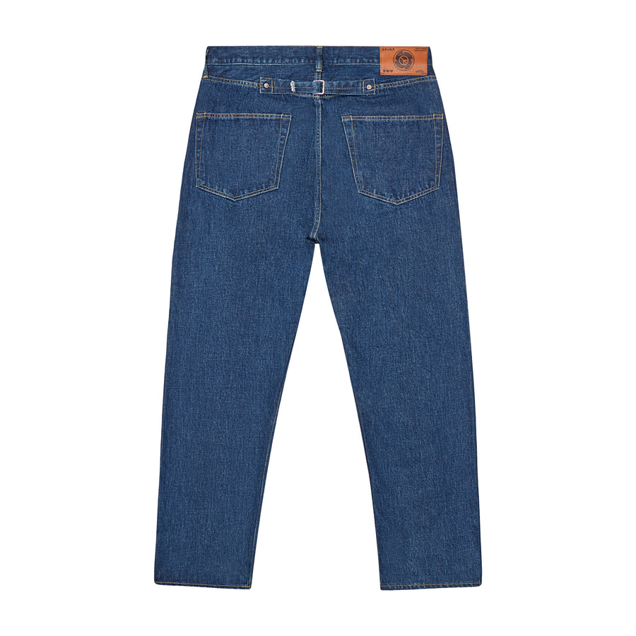 ENZYME WASH DENIM JEANS W/ CREAM CHAINSTITCH EMBROIDERY