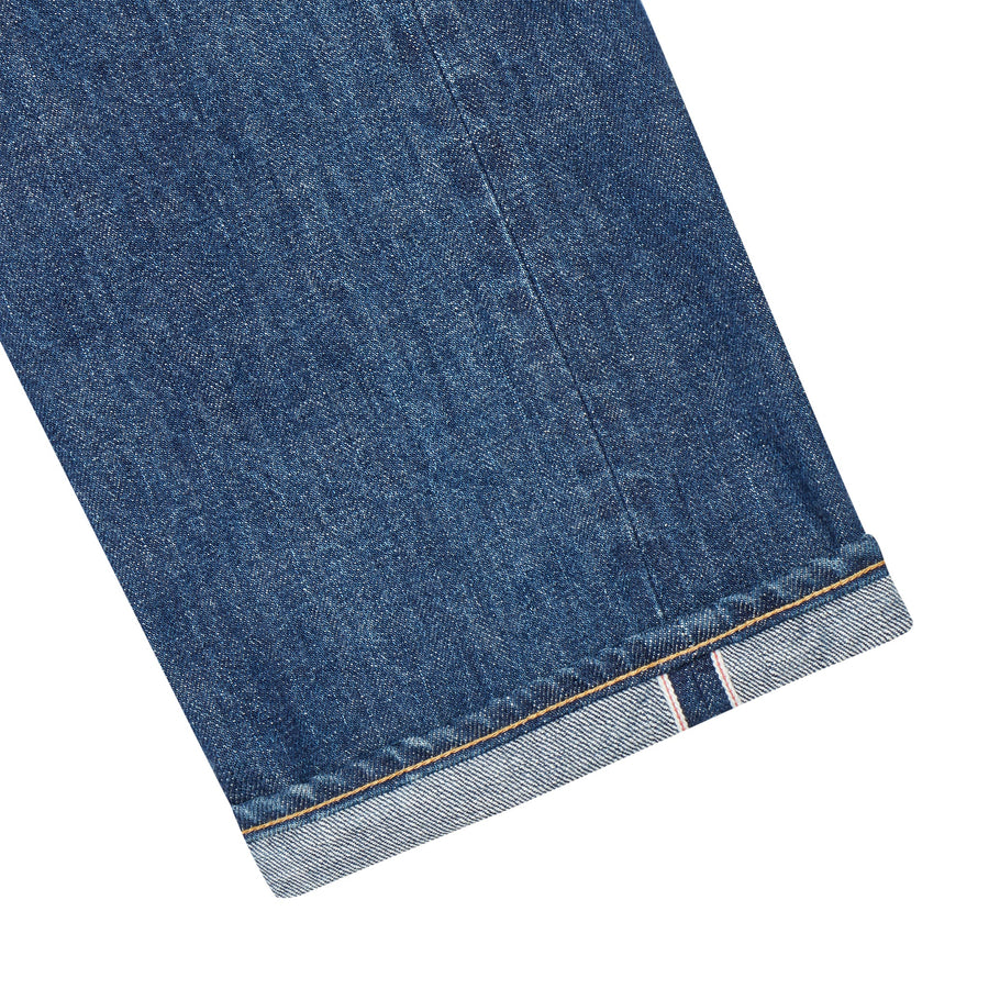 ENZYME WASH DENIM JEANS W/ CREAM CHAINSTITCH EMBROIDERY